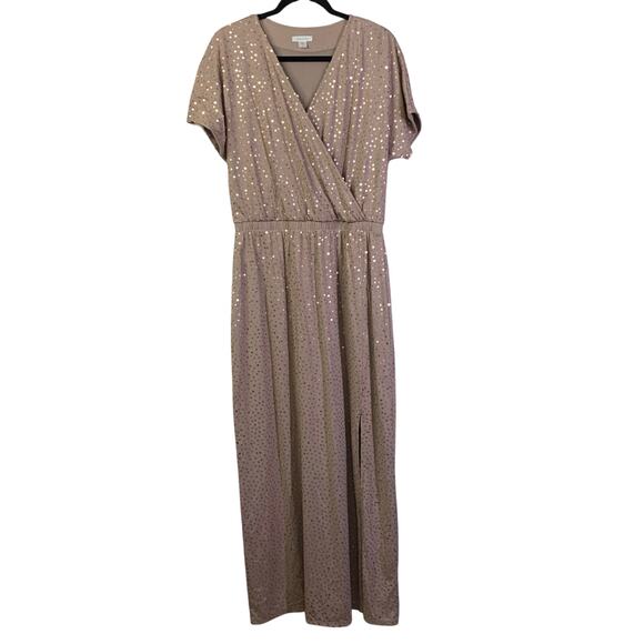 GARNET‎ HILL Dress Medium Knit Maxi Sequin Crossover Bust Elastic Waist Leg Slit - Picture 1 of 14
